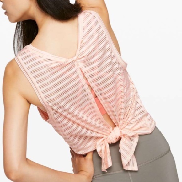 Lululemon Meet Halfway Tank Top Striped Butter Pink Open Tie Back - Picture 1 of 9